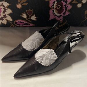 Prada Black Pointed Slingback Heels